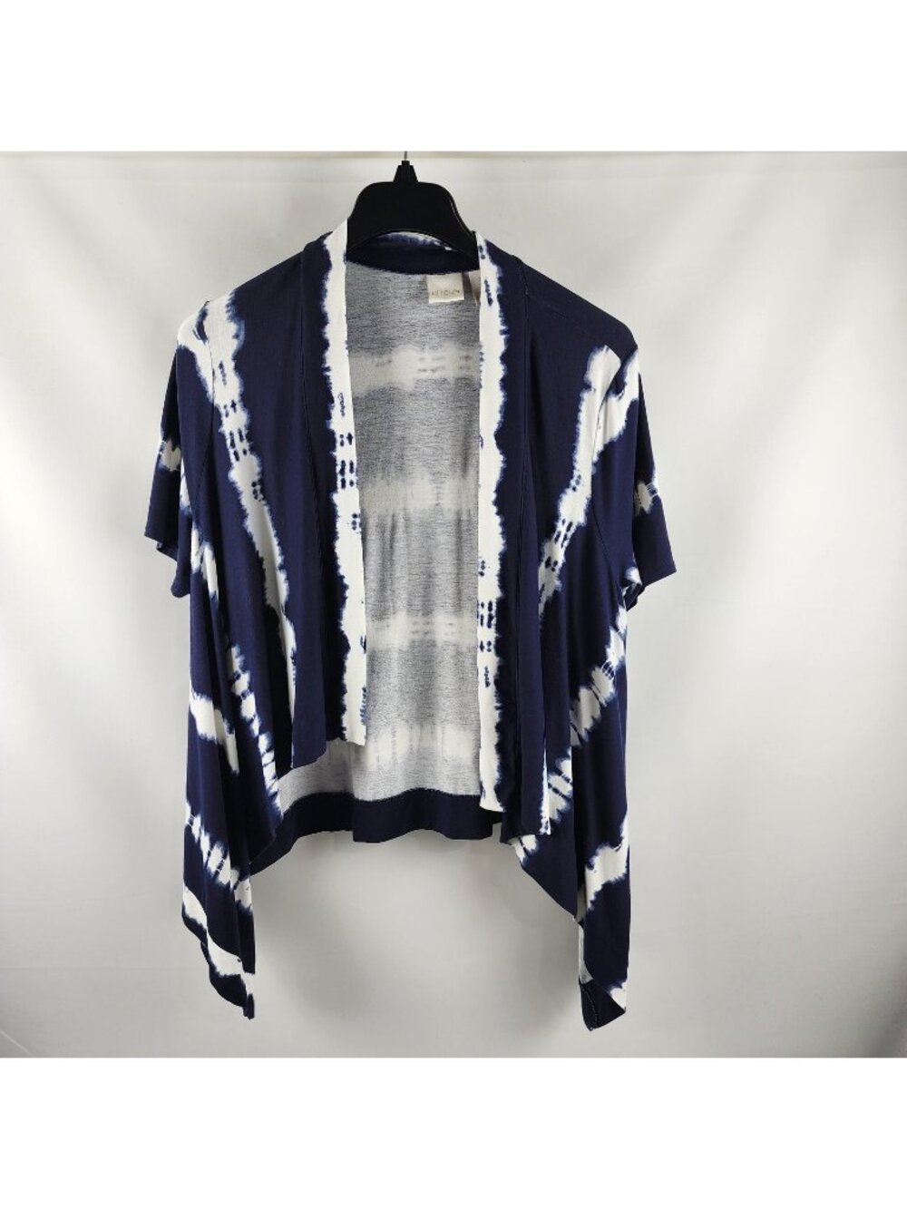 Chicos Sweater Womens 3=XL Blue White Tie Dye Open Front Cardigan